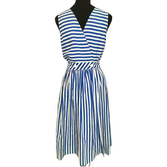 Vintage Alison J. blue and white striped fit and flare wrap dress  SZ 10 - Picture 1 of 5